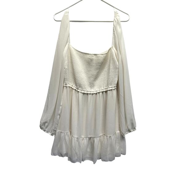 Wilfred Aritzia Soiree Cream Cropped Top XL Long Puff Sleeve Smocked - Picture 1 of 11